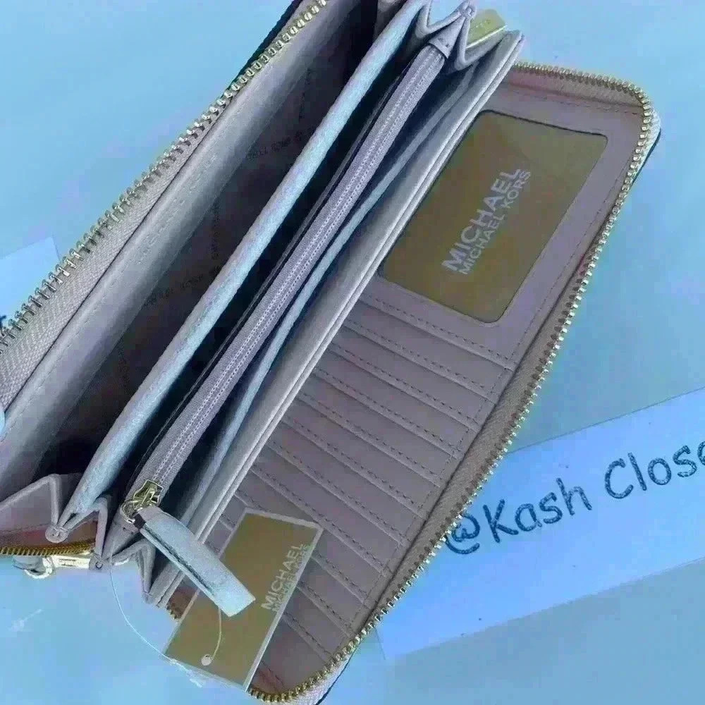 Michael Kors Wristlet Travel Continental Large Wallet MK Logo Powder blush Brown - Picture 4 of 8